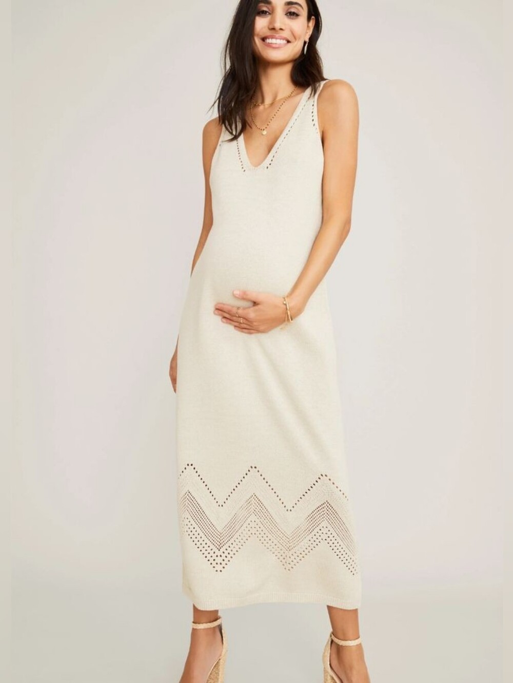 Hatch Maternity Camilla Knit Cream Midi Dress
